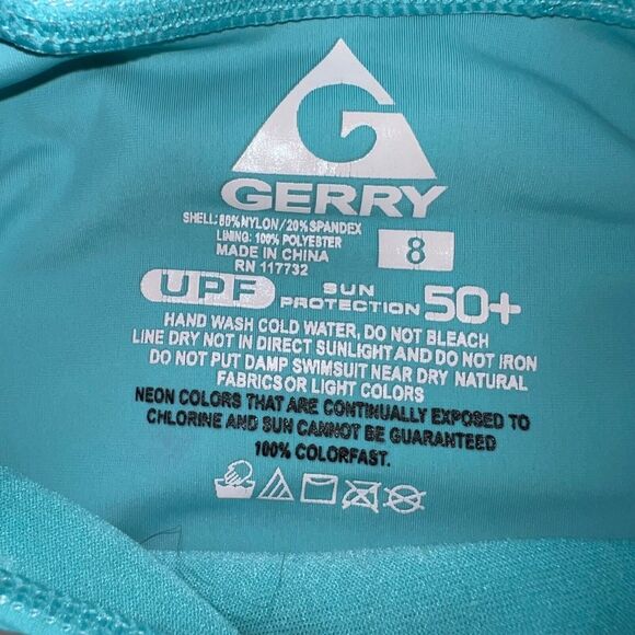 Gerry Girls Rash Guard Swim Top Short Sleeve Plaid Heart Butterfly Pattern Sz 8 - Picture 5 of 5